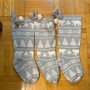 Indigo home Gray & Cream Nordic Polar Bear Knit Stockings - Set of 3